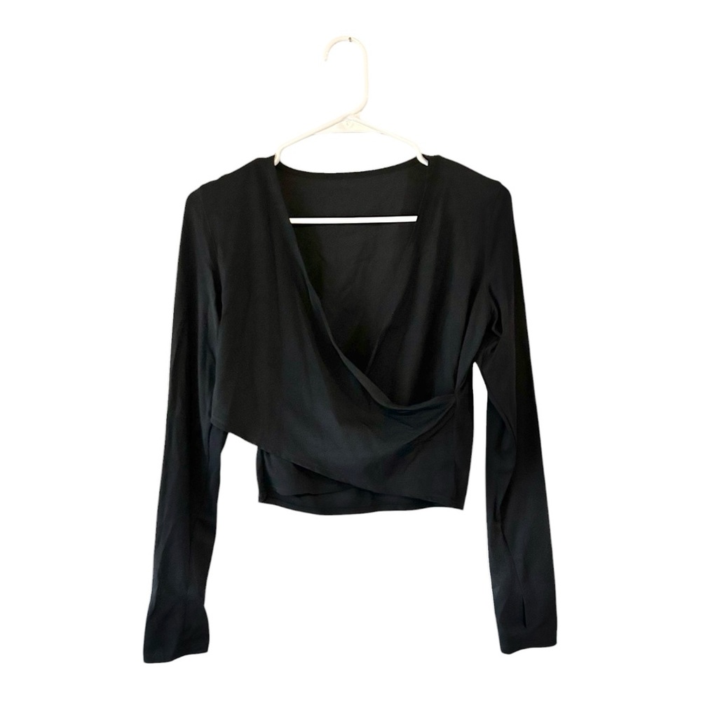 Baleaf‎ Black Crossover Front Long Sleeve Athletic Workout Crop Top Size Medium